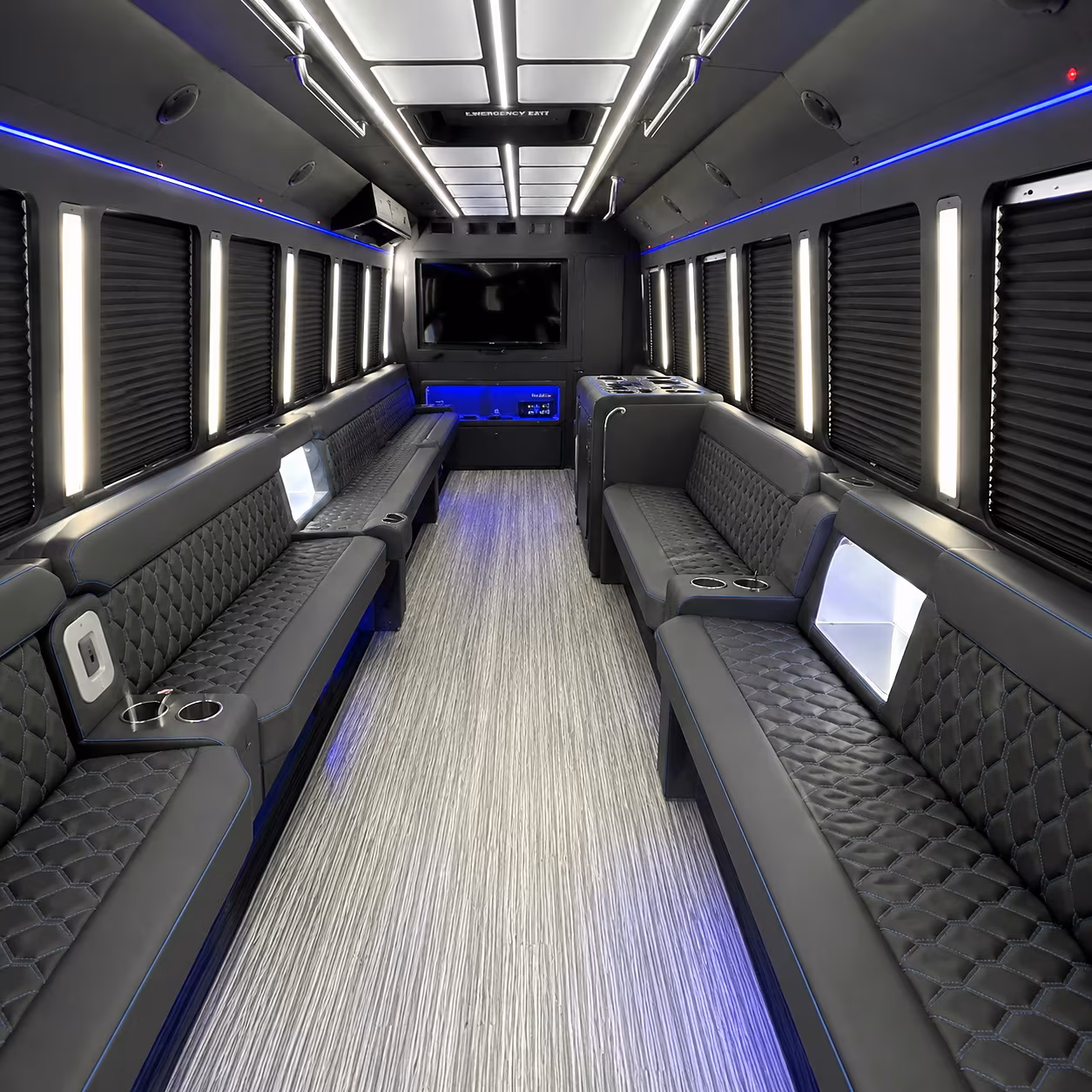 Group beside a Mercedes Sprinter limo in Elk Grove