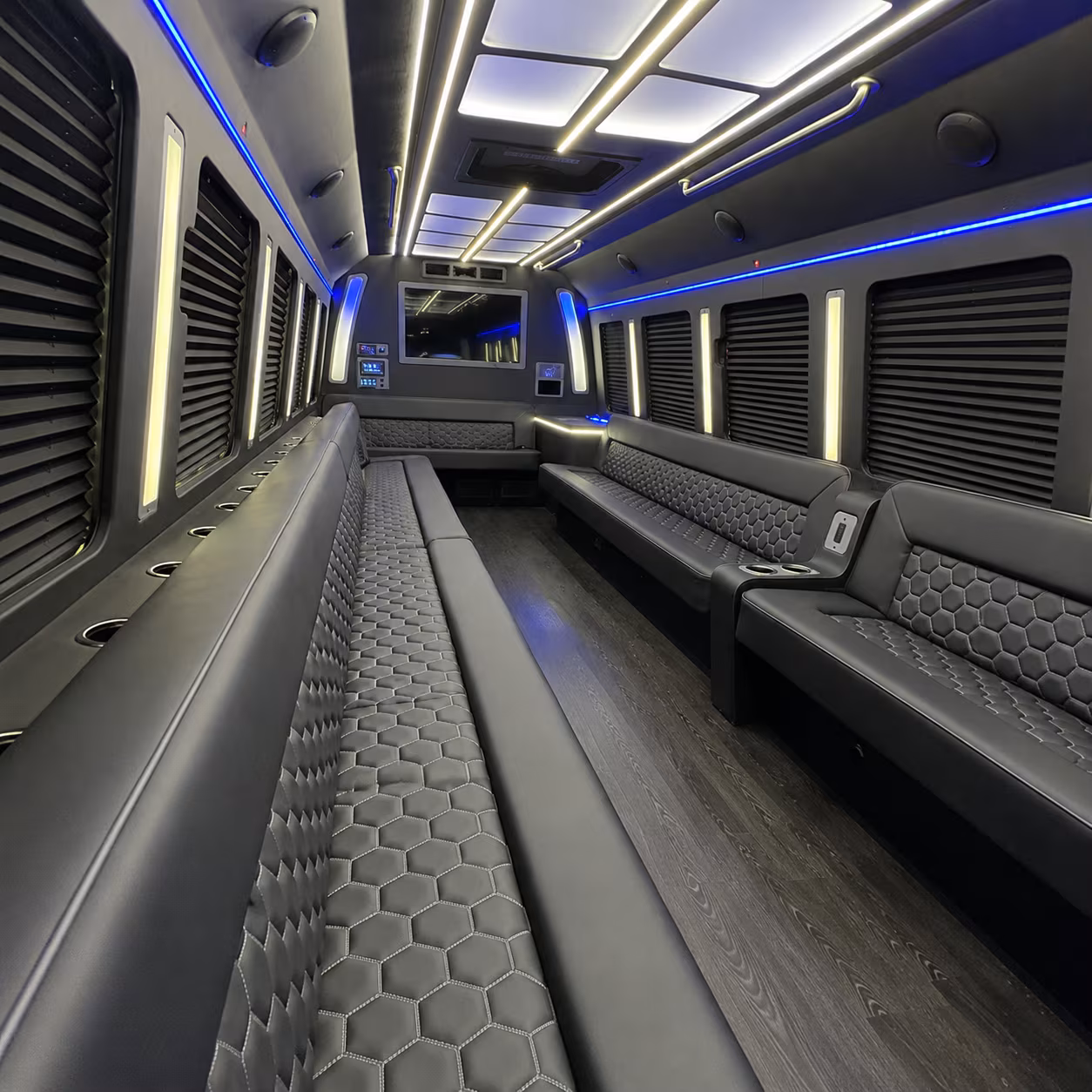 Interior of a party bus rental serving Elk Grove