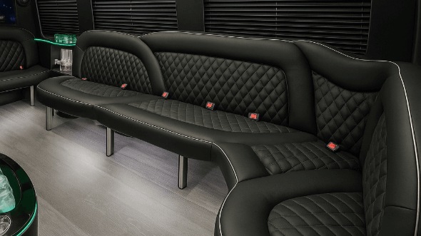 Interior of Charter Bus Company Folsom's 14 Passenger Sprinter Limousine in Folsom