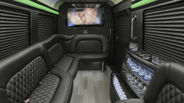 Interior of Charter Bus Company Rocklin's 14 Passenger Sprinter Limousine in Rocklin