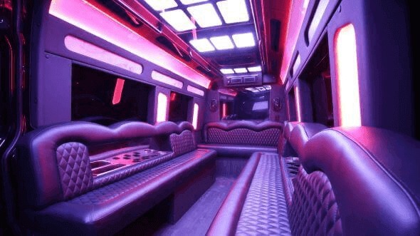 Interior of Charter Bus Company Lincoln's 18 Passenger Party Bus in Lincoln