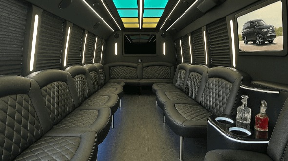 Interior of Charter Bus Company Lincoln's 25 Passenger Party Bus in Lincoln
