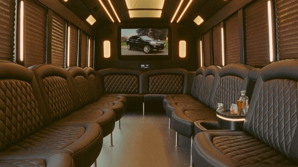 Interior of Charter Bus Company Davis's 30 Passenger Party Bus in Davis