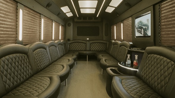 Interior of Charter Bus Company Stockton's 30 Passenger Party Bus in Stockton