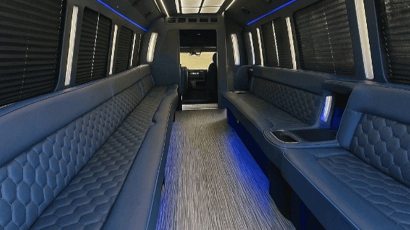 Interior of Charter Bus Company Lincoln's 40 Passenger Party Bus in Lincoln