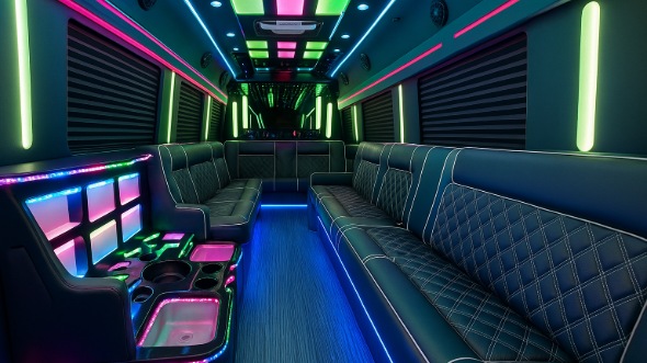 Interior of Charter Bus Company Sacramento's 40 Passenger Party Bus in Sacramento