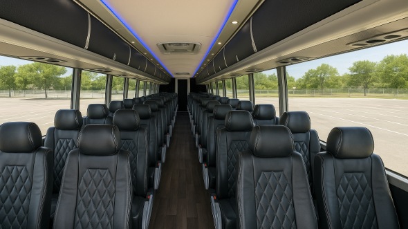 Interior of Charter Bus Company Elk Grove's 47 Passenger Charter Bus in Elk Grove