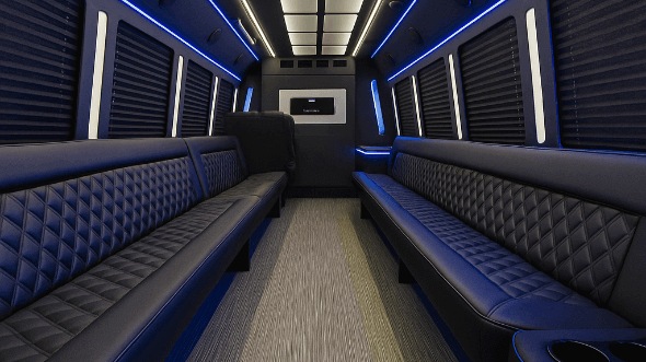 Interior of Charter Bus Company Roseville's 50 Passenger Party Bus in Roseville