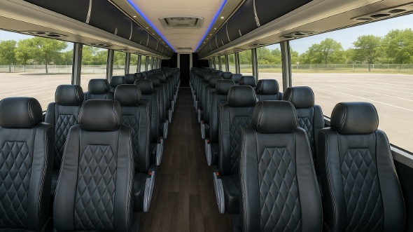 Interior of Charter Bus Company Elk Grove's 55 Passenger Charter Bus in Elk Grove
